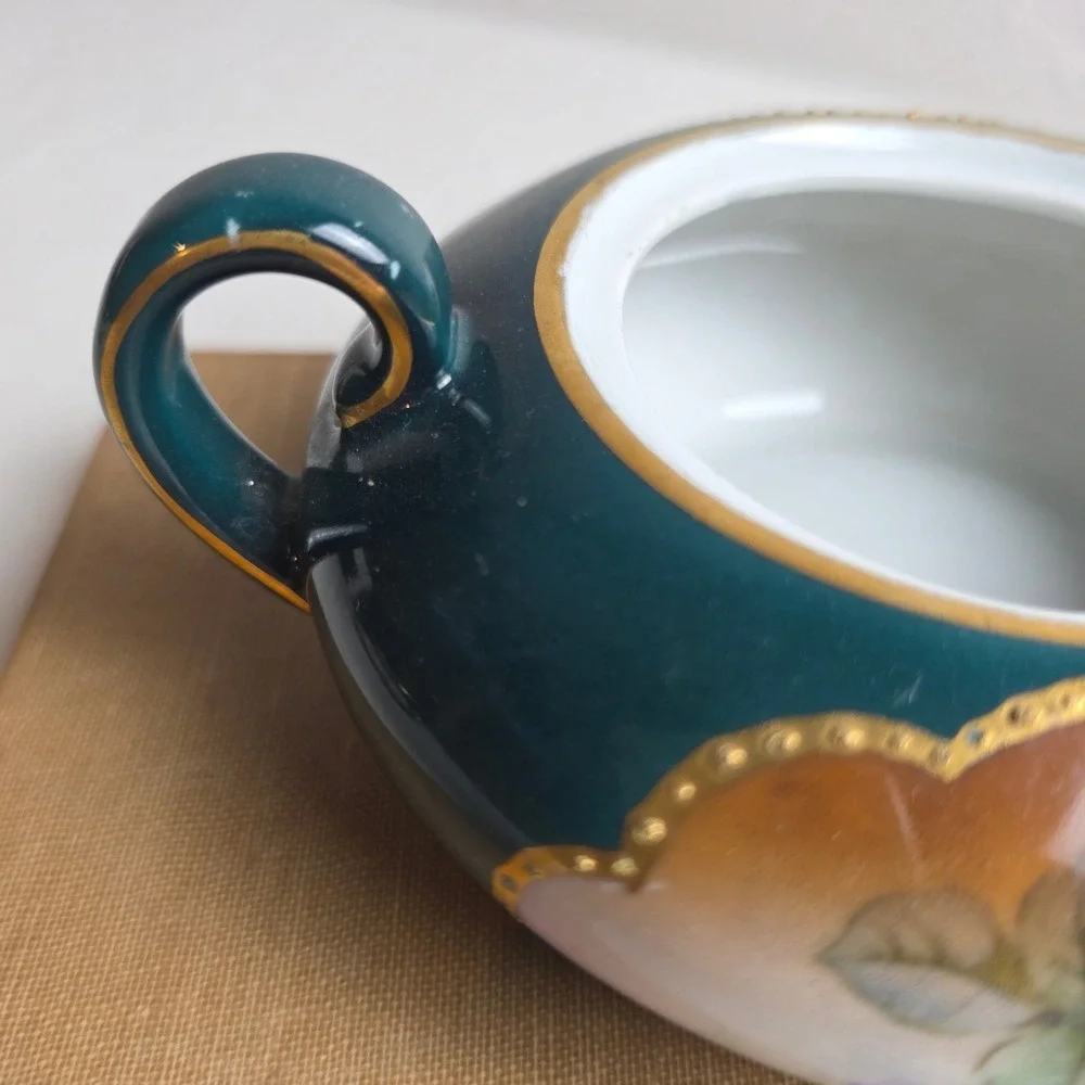 Vintage 1900s Bavaria Germany Hand Painted Floral Porcelain Creamer & Sugar Set